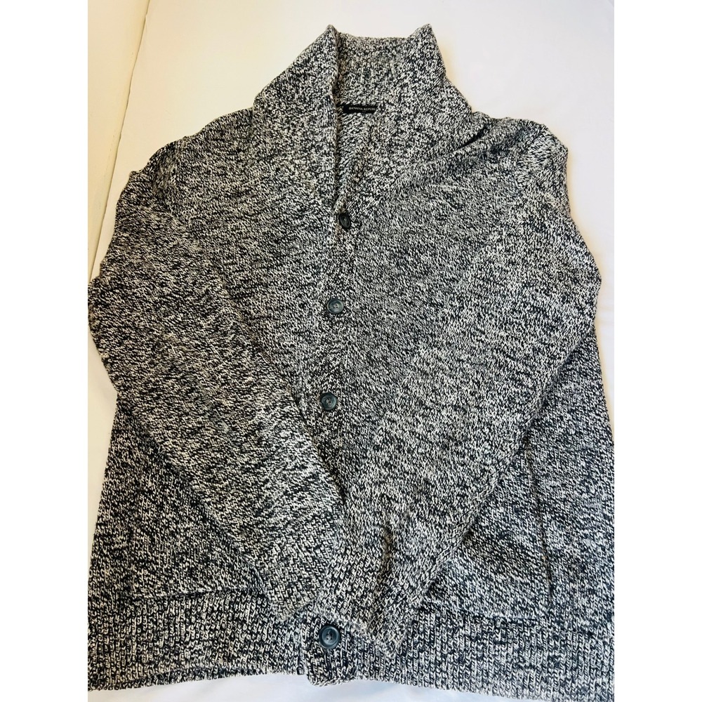 Banana Republic Mens Shawl Collar Cardigan Sweater Black White Marled Knit Large